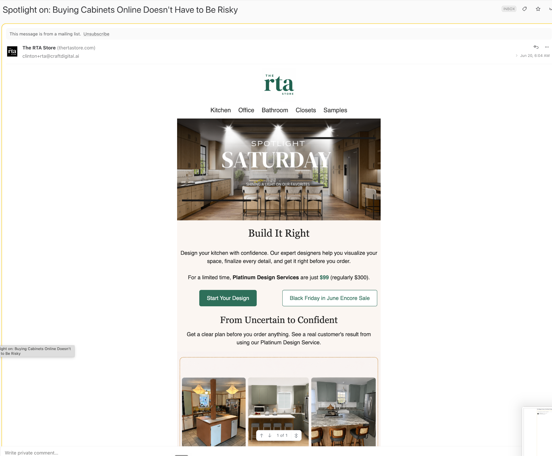 RTA Store email — Spotlight on: Buying Cabinets Online Doesn't Have to Be Risky