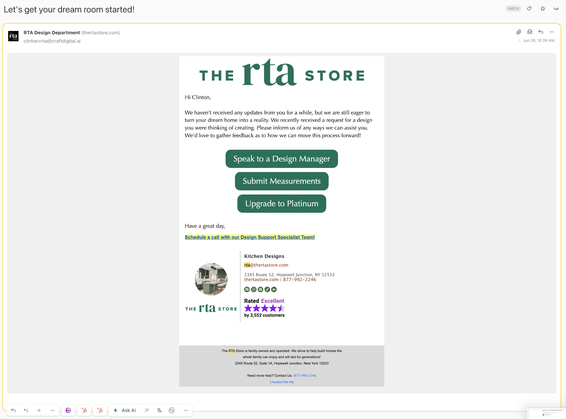 RTA Store email — Let's get your dream room started!