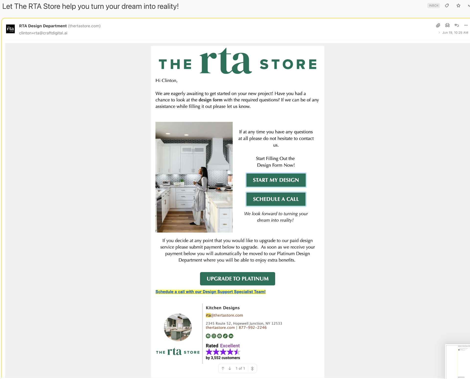 RTA Store email — Let The RTA Store help you turn your dream into reality!
